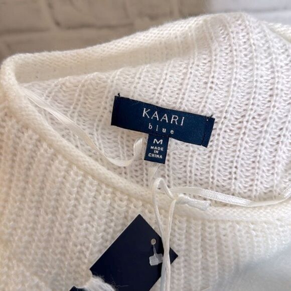 New! KAARI Blue Ivory Waffle Knit Sweater Size Medium - Picture 5 of 5